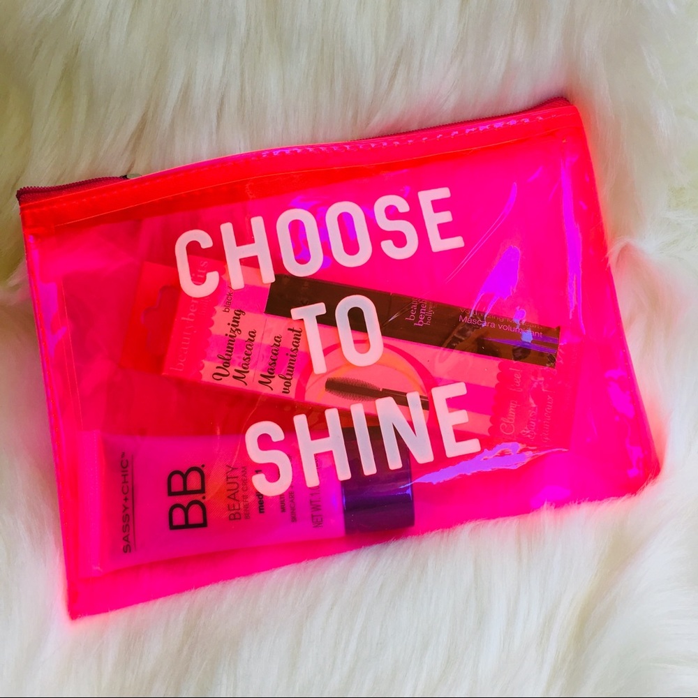 Pink neon clear makeup bag zipper cosmetic pouch 🌸